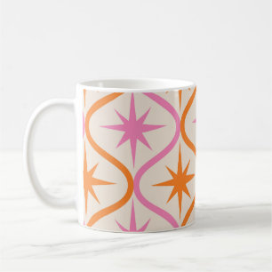 Mid Century Orange Pink Starbursts on Ogee Pattern Coffee Mug