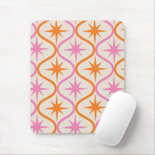 Mid Century Orange Pink Starbursts on Ogee Pattern Mouse Pad