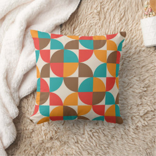 Mid Century Orange Red Teal Circle Shapes Throw Pillow