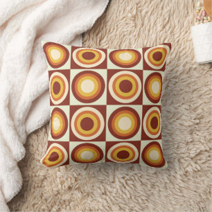 Mid Century Orange Yellow Circles on squares Throw Pillow
