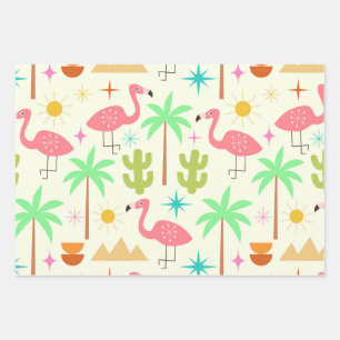 Mid Century Palm Springs Flamingo with Trees  Wrapping Paper Sheet