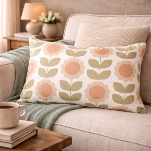  Mid-Century Pastel Pink Retro Floral Pattern Accent Pillow