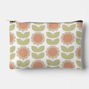  Mid-Century Pastel Pink Retro Floral Pattern Accessory Pouch