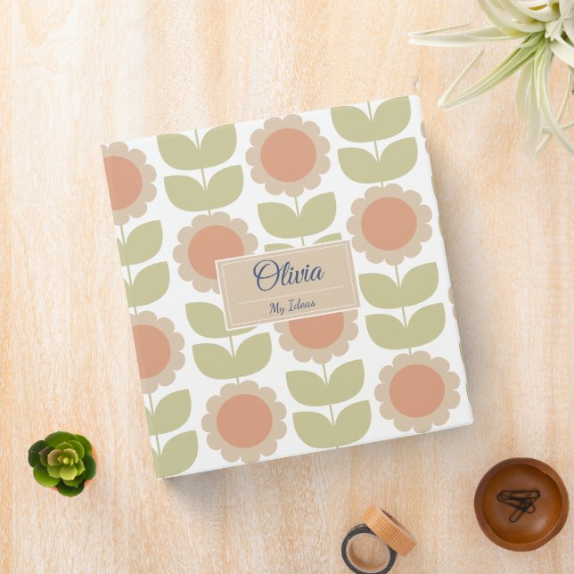  Mid-Century Pastel Pink Retro Floral Pattern Binder (In Situ)