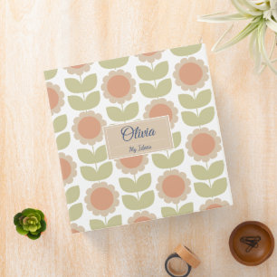  Mid-Century Pastel Pink Retro Floral Pattern Binder