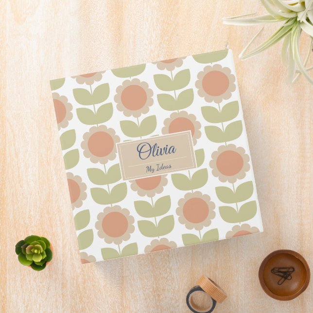  Mid-Century Pastel Pink Retro Floral Pattern Binder (In Situ)