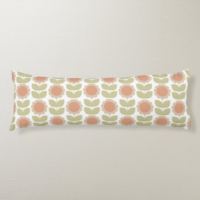  Mid-Century Pastel Pink Retro Floral Pattern Body Pillow (Front)