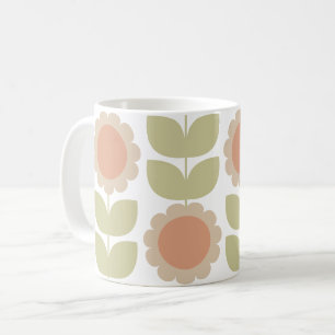 Mid-Century Pastel Pink Retro Floral Pattern Coffee Mug