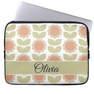  Mid-Century Pastel Pink Retro Floral Pattern Laptop Sleeve