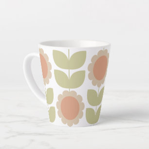 Mid-Century Pastel Pink Retro Floral Pattern Latte Mug