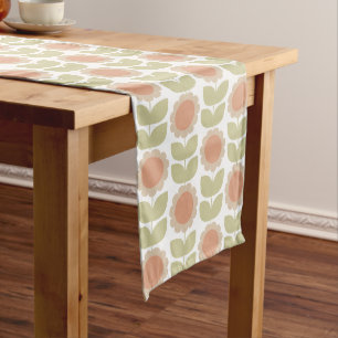  Mid-Century Pastel Pink Retro Floral Pattern Long Table Runner