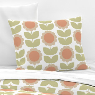 Mid-Century Pastel Pink Retro Floral Pattern Pillowcase