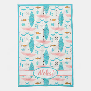 Mid Century Pink Catamaran Kitchen Towel