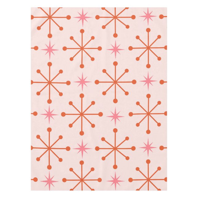 Mid Century Pink Orange Atomic Starbursts Pattern  Tablecloth (Front)