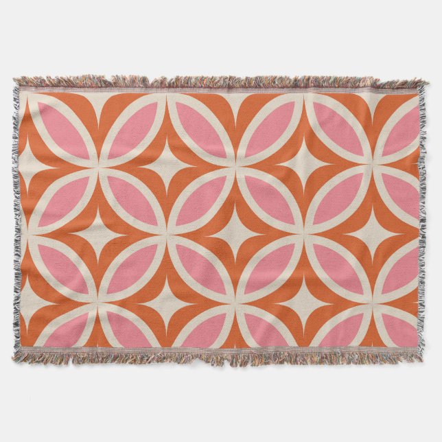 Mid century Pink Orange Circles with Starbursts  Throw Blanket (Front)