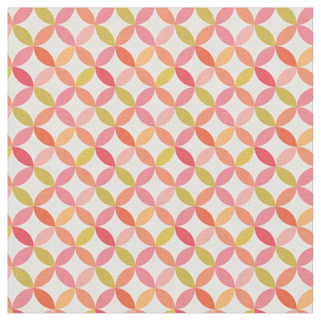 Mid century pink red orange Circles Pattern  Fabric (Close Up)