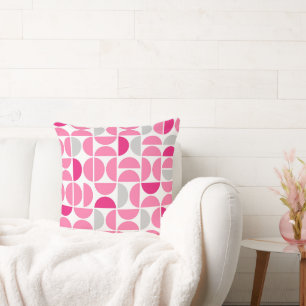 Mid Century Pink Tiles Throw Pillow