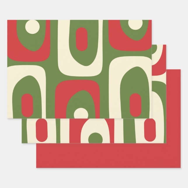 Mid-Century Piquet Retro Minimalist Christmas Wrapping Paper Sheet (Set)