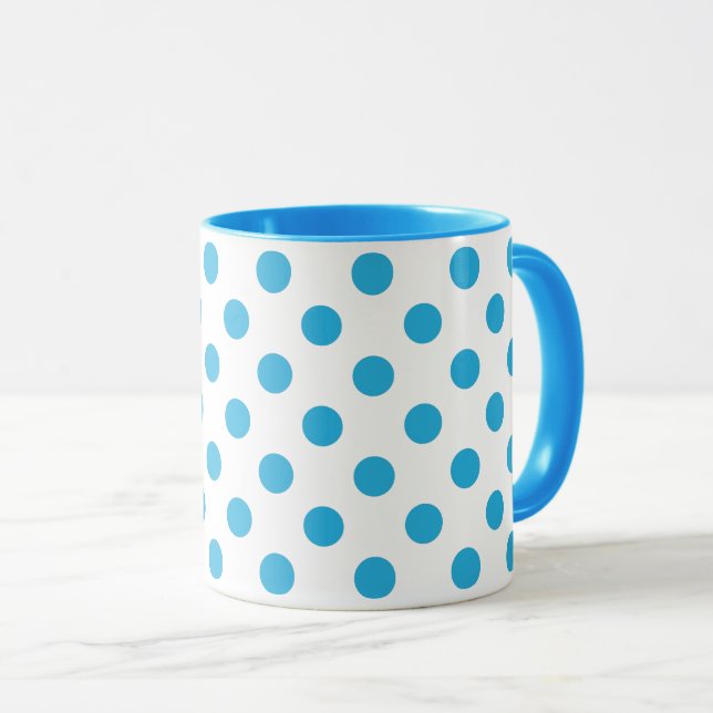 Mid-Century Polka Dots Turquoise on White  Mug (Front Right)