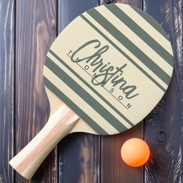 Mid-Century Polo Banner Warm Grey Painted Name Ping Pong Paddle (Creator Uploaded)