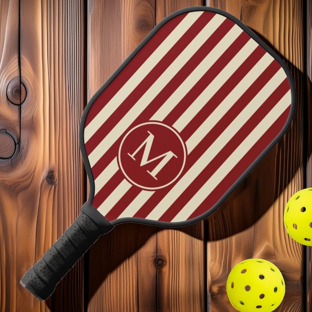 Mid-Century Polo Striping Deep Cranberry Monogram Pickleball Paddle (Creator Uploaded)