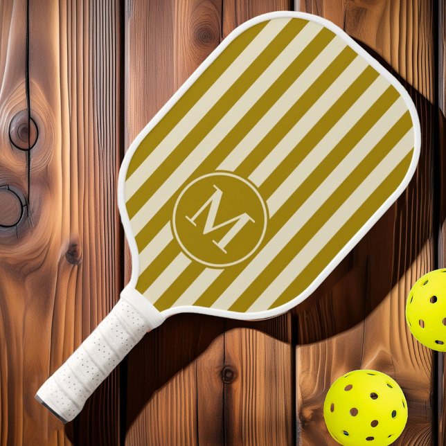 Mid-Century Polo Striping Desert Sage Monogram Pickleball Paddle (Creator Uploaded)