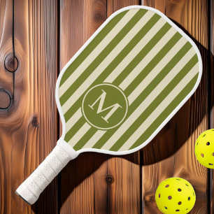 Mid-Century Polo Striping Willow Green Monogram Pickleball Paddle