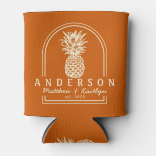 Mid-Century Pumpkin Pineapple Wedding Arch & Name Can Cooler