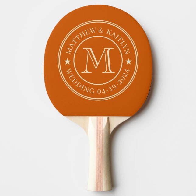 Mid-Century Pumpkin Wedding Monogram Star Ping Pong Paddle (Front)