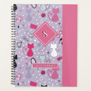 Mid Century Purple Heart Cats Planner