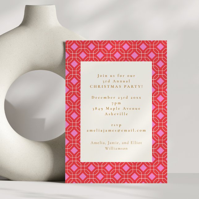 Mid Century Red Pink Cute Holiday Christmas Party Invitation (Creator Uploaded)