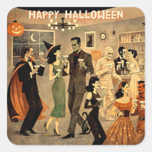 Mid Century Retro 40s Halloween Martini Party Square Sticker
