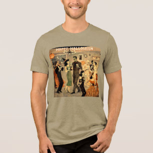 Mid Century Retro 40s Halloween Martini Party Tri-Blend Shirt