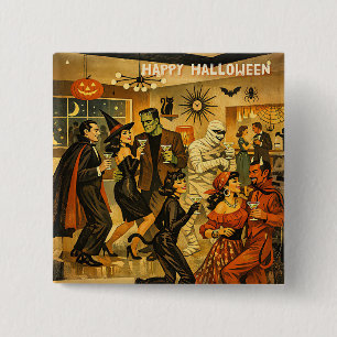 Mid Century Retro 50s Halloween Martini Party 2 Inch Square Button
