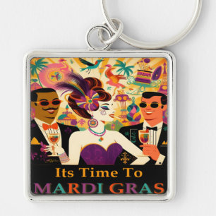 Mid Century Retro 60s Mardi Gras Cocktail Party Keychain
