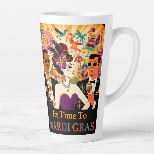 Mid Century Retro 60s Mardi Gras Cocktail Party Latte Mug (Right)