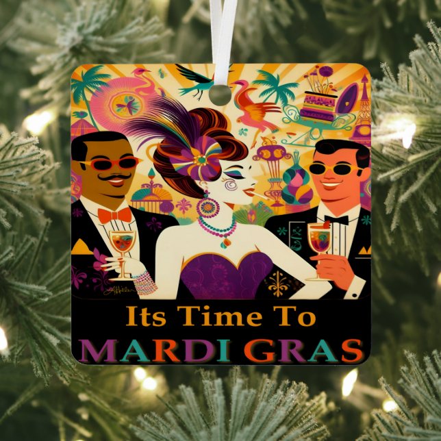 Mid Century Retro 60s Mardi Gras Cocktail Party Metal Ornament (Insitu)