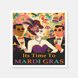 Mid Century Retro 60s Mardi Gras Cocktail Party Napkin