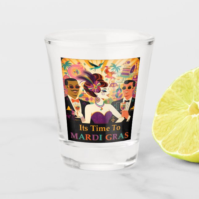 Mid Century Retro 60s Mardi Gras Cocktail Party Shot Glass (Front)