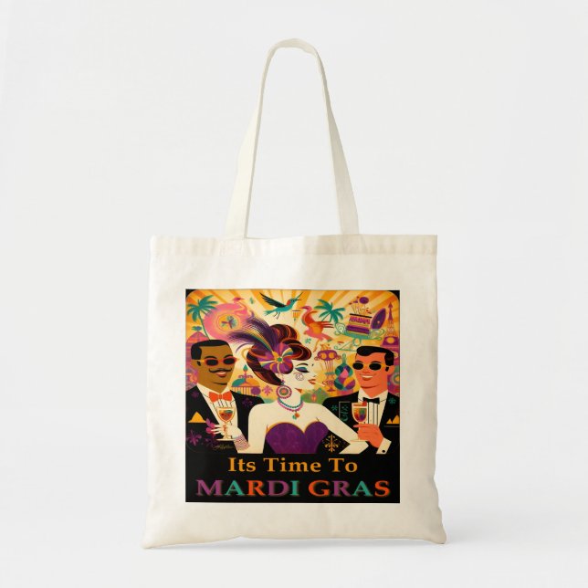 Mid Century Retro 60s Mardi Gras Cocktail Party Tote Bag (Front)
