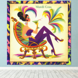 Mid Century Retro 60s Mardi Gras Martini Woman Canvas Print