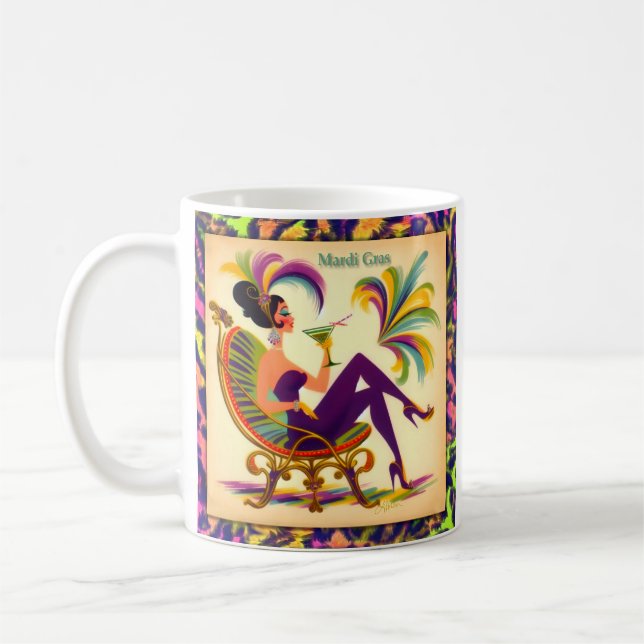 Mid Century Retro 60s Mardi Gras Martini Woman Coffee Mug (Left)