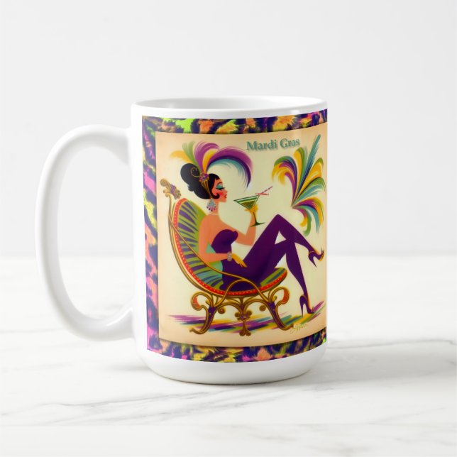 Mid Century Retro 60s Mardi Gras Martini Woman Coffee Mug (Left)