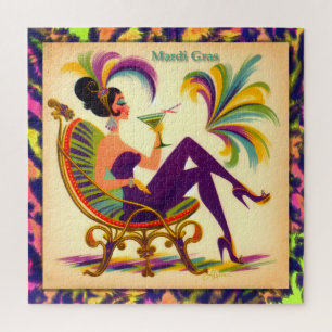 Mid Century Retro 60s Mardi Gras Martini Woman Jigsaw Puzzle