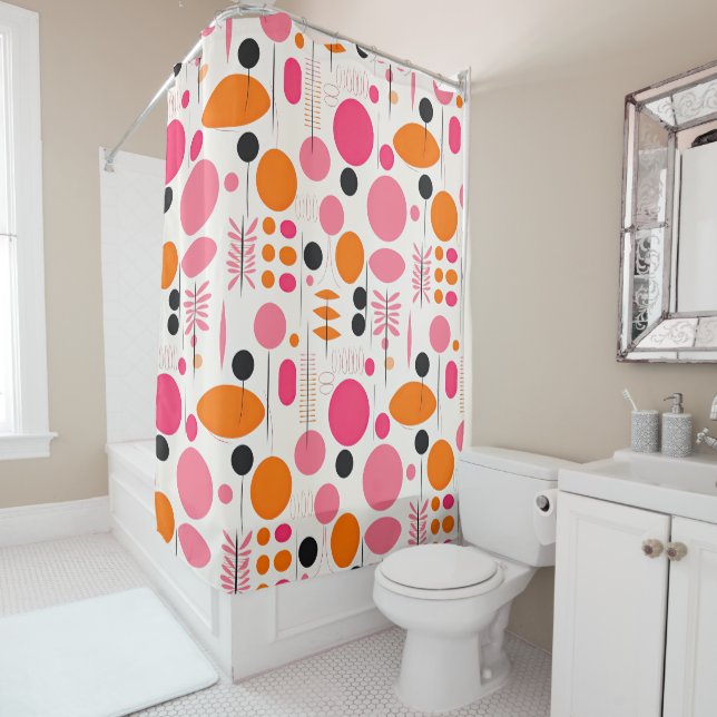 Mid Century Retro Abstract Pattern Pink & Orange (In Situ)