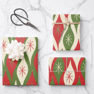 Mid-Century Retro Atomic Xmas Ornament Patterns Wrapping Paper Sheet