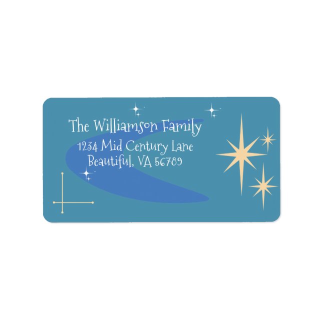 Mid Century Retro Blue and Yellow Address Label (Front)