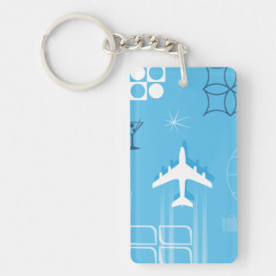 Mid-Century Retro Blue Jetliner Keychain