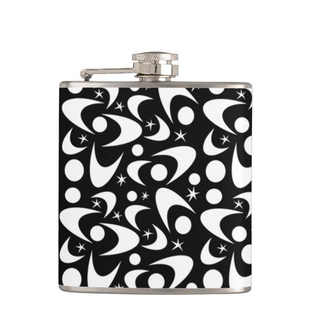 Mid Century Retro Boomerangs Hip Flask (Front)