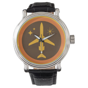 Mid-Century Retro Brown and Orange Jetliner Watch